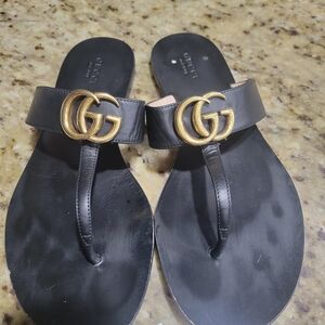 Gucci Black Sandals with Gold Logo
